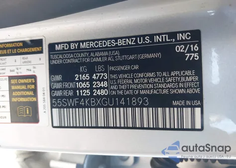 2016 Mercedes-Benz C 300 Sport 4Matic из США, поврежденный, VIN 55SWF4KBXGU141893